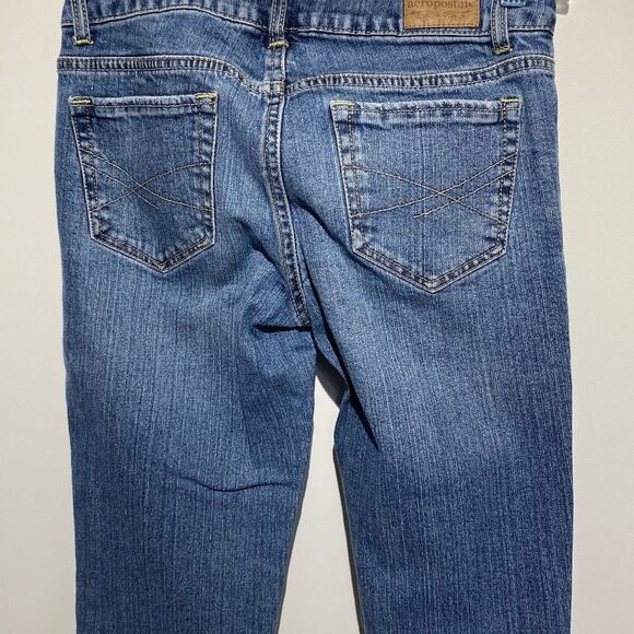 Aeropostale Women's Blue Whiskering Medium Wash Skinny Ankle Jeans Size 0 Long - Picture 7 of 11